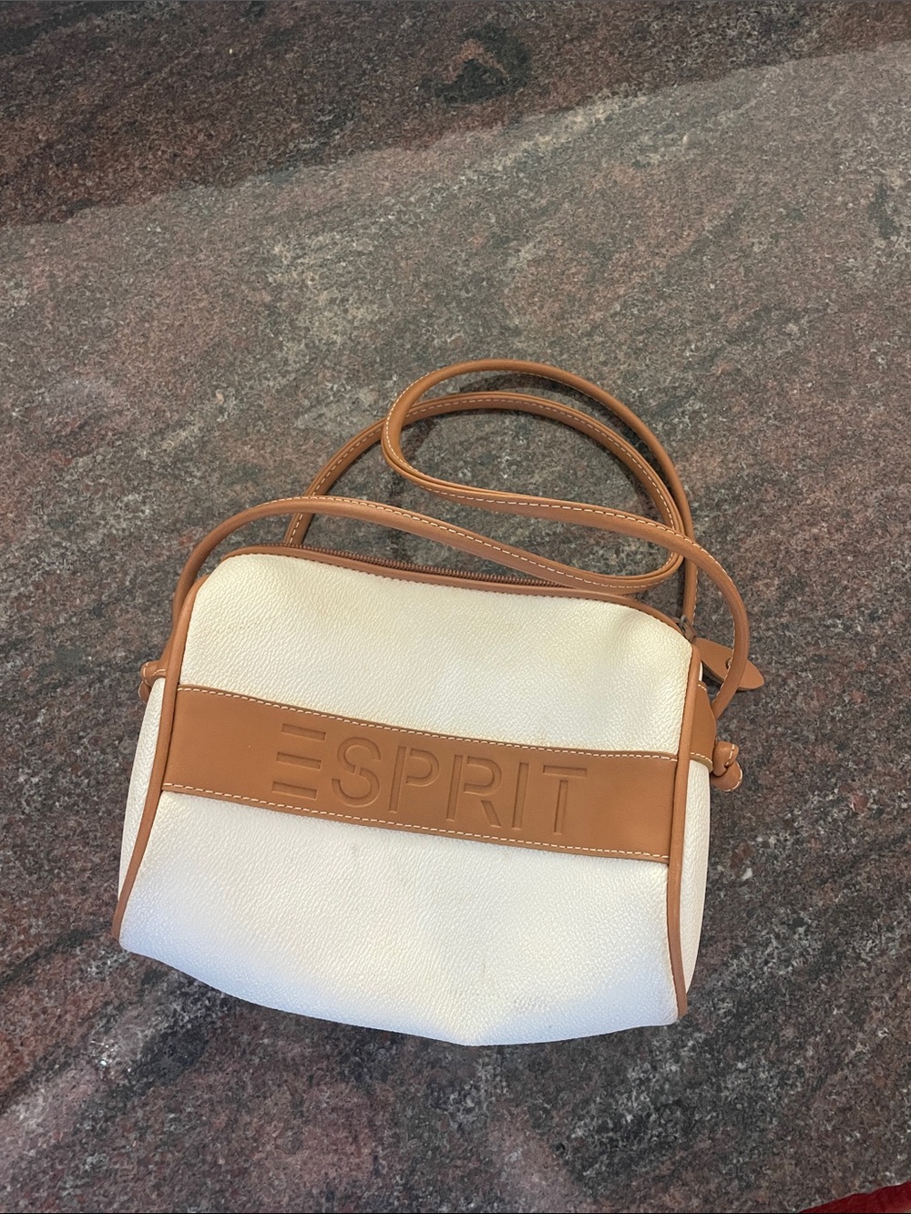 Esprit Cream and Tan Logo Crossbody Bag